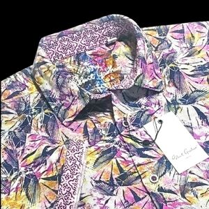 Robert Graham Geometric Floral Multicolor Short Sleeve Classic Fit Shirt Large